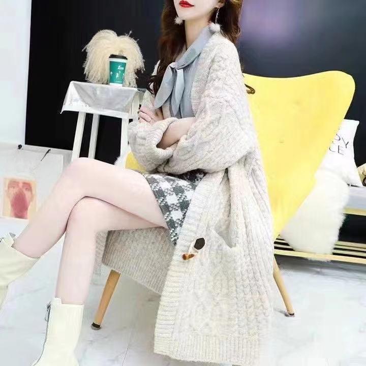 

Loose and Lazy Style Knitted Cardigan for Women Long Sweater for Women Knitted Sweater Stylish Knitted Coat for Spring Autumn and Winter 3XL бежевый