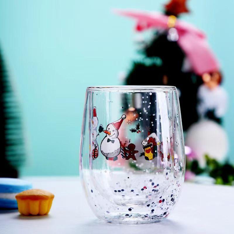 Double Wall Glass Cup Christmas Tree/Snowman Heat-insulated Espresso Coffee Mug Milk Tea Cup Party Juice Drinking Gift 300ml
