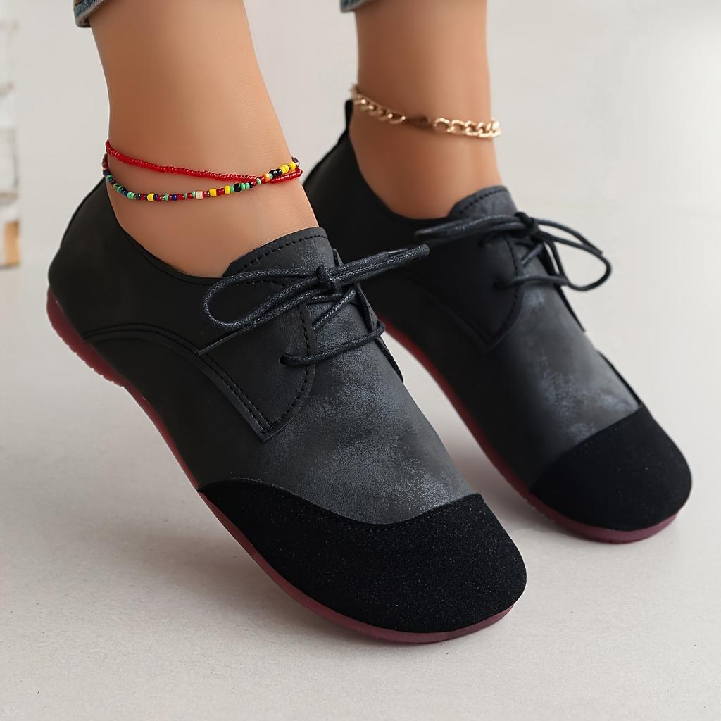 Lace-Up Boken Shoes for Women 2025 New Spring/Fall Flats Retro Soft Leather Loafers with Slip-On Design