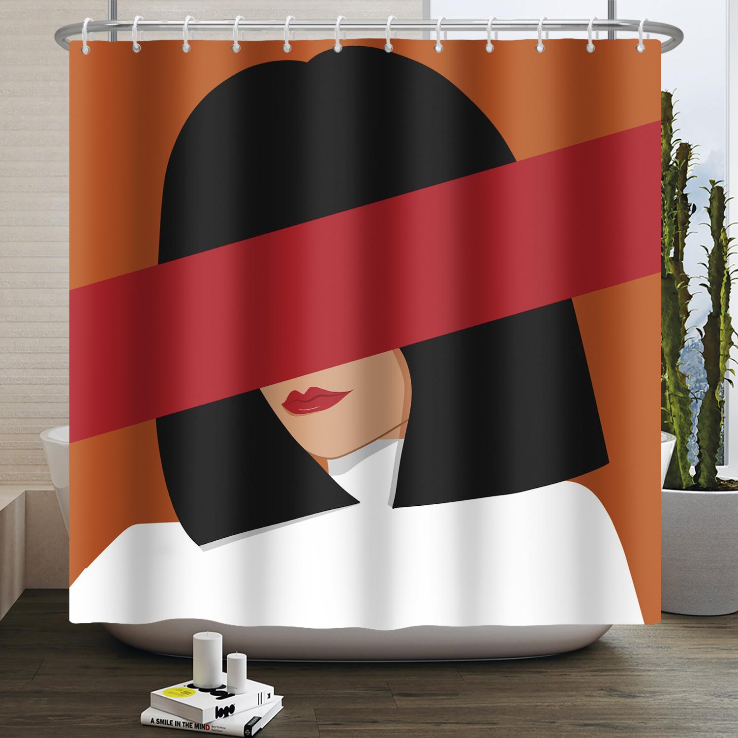 

African American Woman Shower Curtain Sexy Black Girl Lady Inspirational Queen Abstract Boho Waterproof Bathroom Shower Curtain W90xH180cm