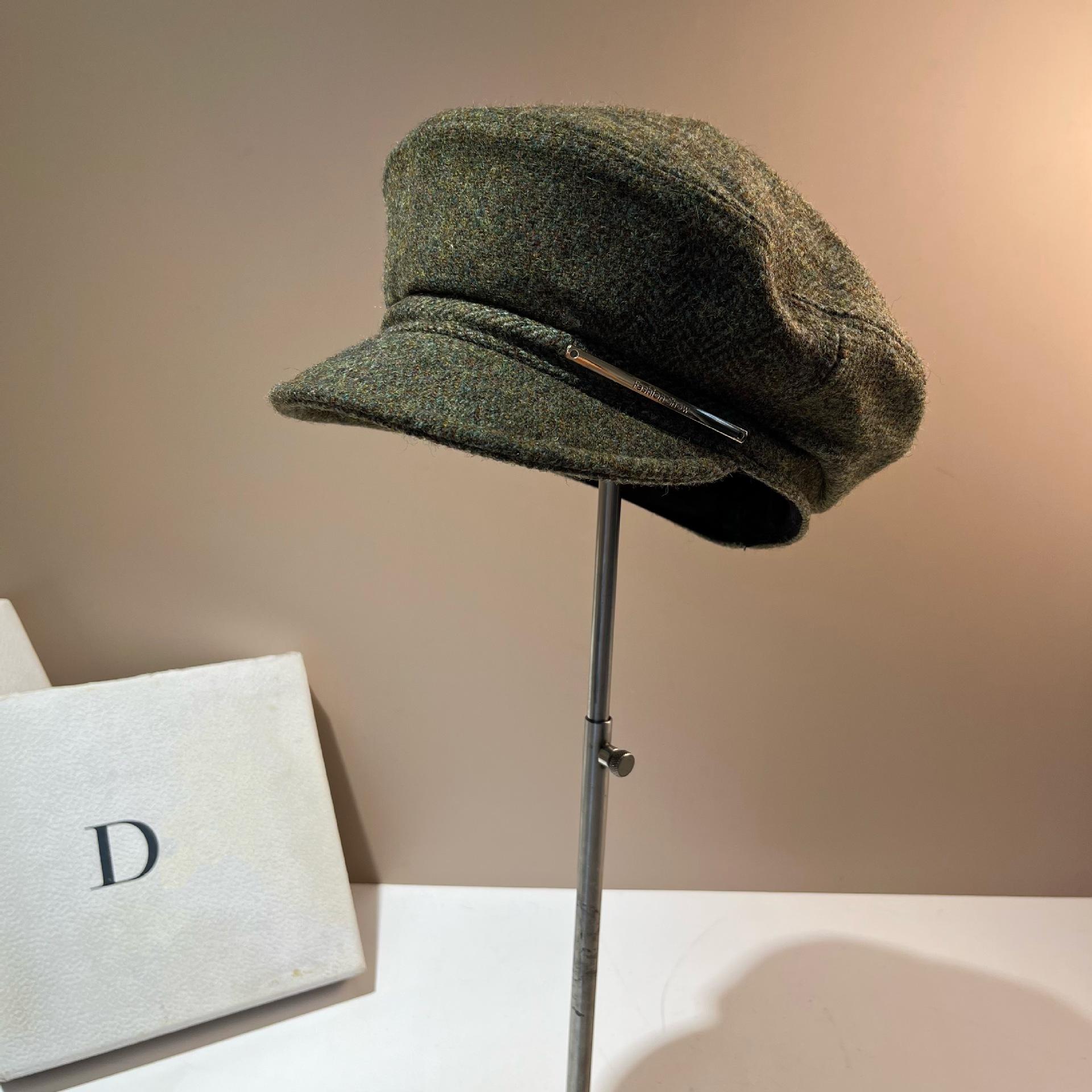 Японский дизайнер Золотая этикетка Шерстяная кепка-газетчик Женская универсальная элегантная восьмиугольная кепка с козырьком Модная adjustable