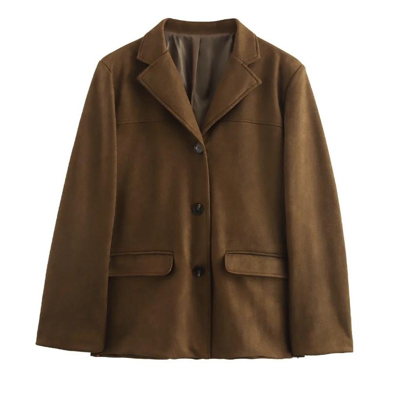 

2025 Женская винтажная замшевая куртка осень-зима Новая замшевая демисезонная теплая куртка L темно-коричневого