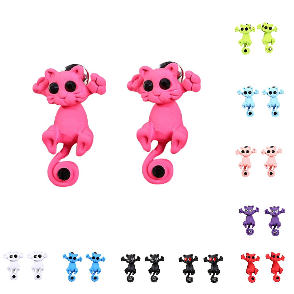 1 Pair Women Earrings Animal Cartoon Ear Studs Cartoon Push-back Earrings - Black White