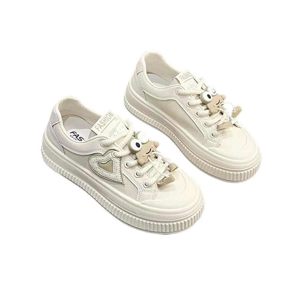 Little White Shoes 2025 Autumn and Korean Edition Thick-soled Round Head Lace-up Fashion Versatile Sports and Leisure Board Shoes Support