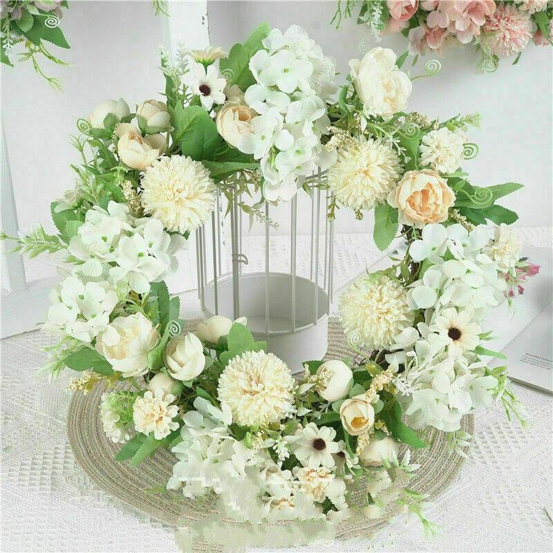 Artificial Rose Wreath Flower Garland 40cm Door Wreath Spring Round Wreath