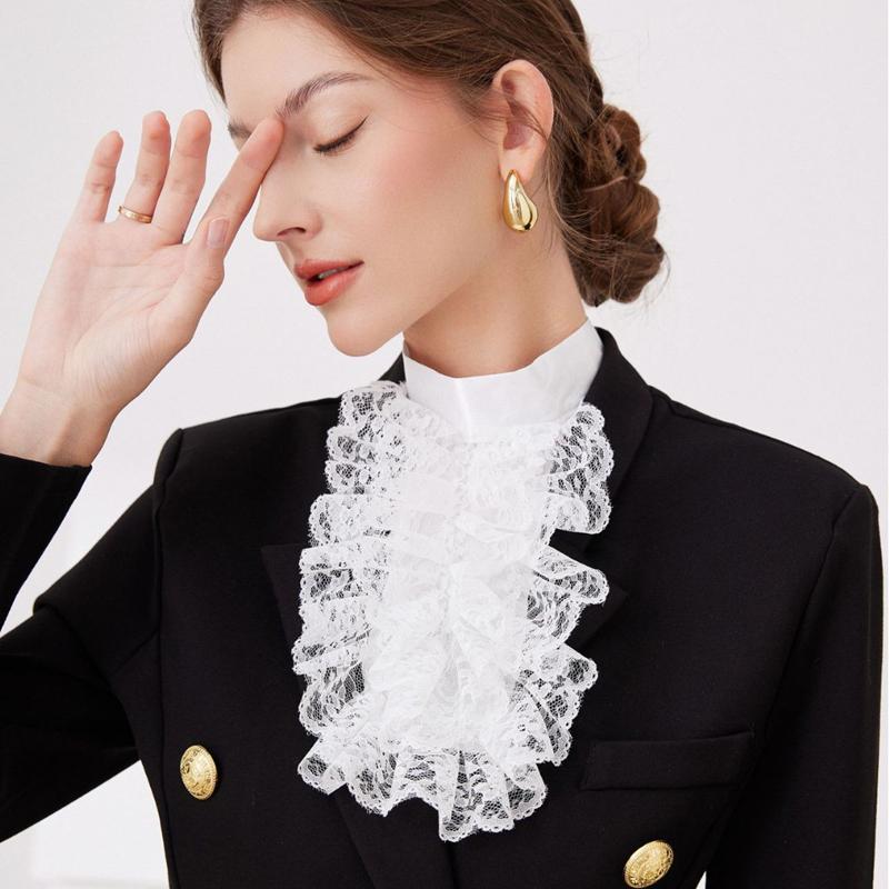 White Retro Lace Flower Ruffle Neck Decorative False Collar  Detachable Collar Stage Cosplay Fake Collar Shirt Dress Accessories