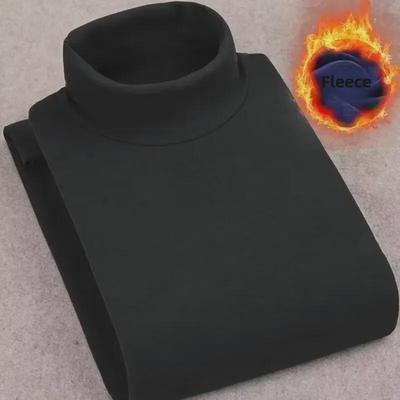 Men's Double-Faced German Velvet Long-Sleeve T-Shirt with Half-High Collar for Autumn and Winter.