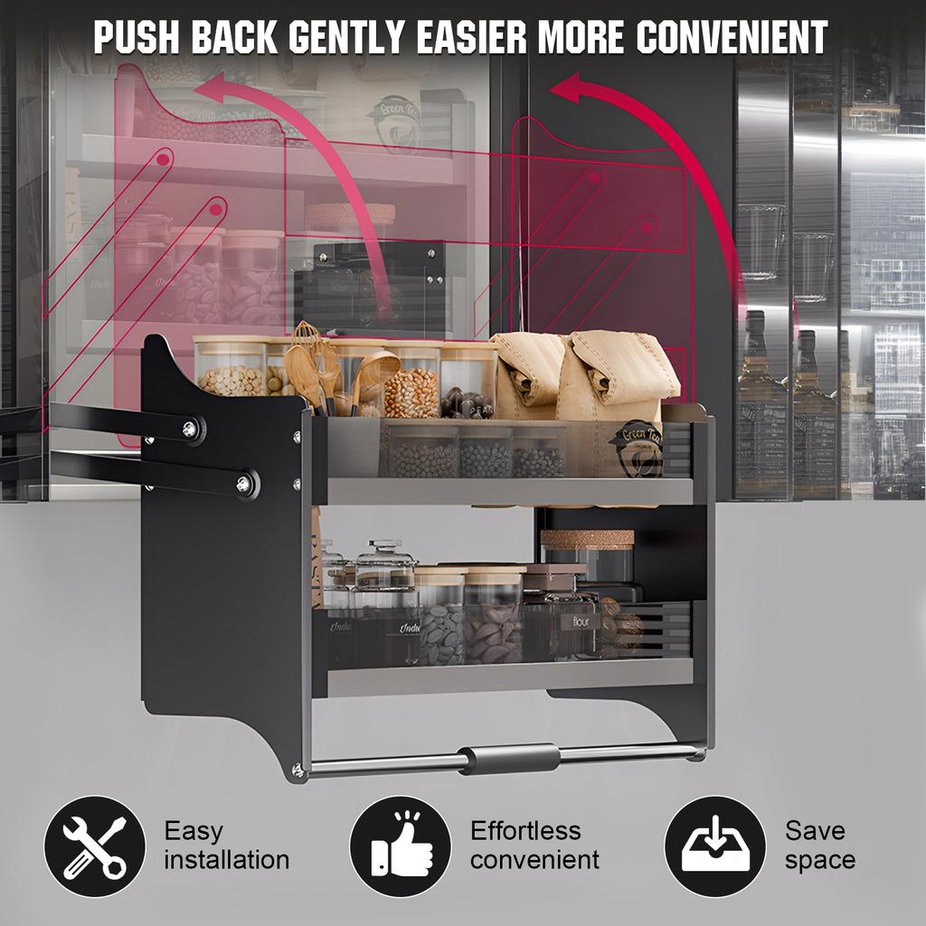 Wall Mounted Cabinet Lift Pull Basket Double Layer Pull-Down Cabinet Organizer Upper -Lower Lift Pull Spice Cabinet for Kitchen