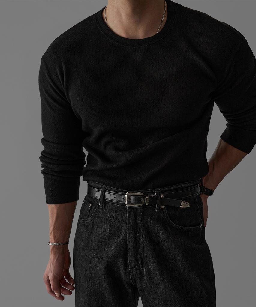 Baulopeulodeogteu Hairy Muscle Round Long Sleeve Knit Tee [Black]