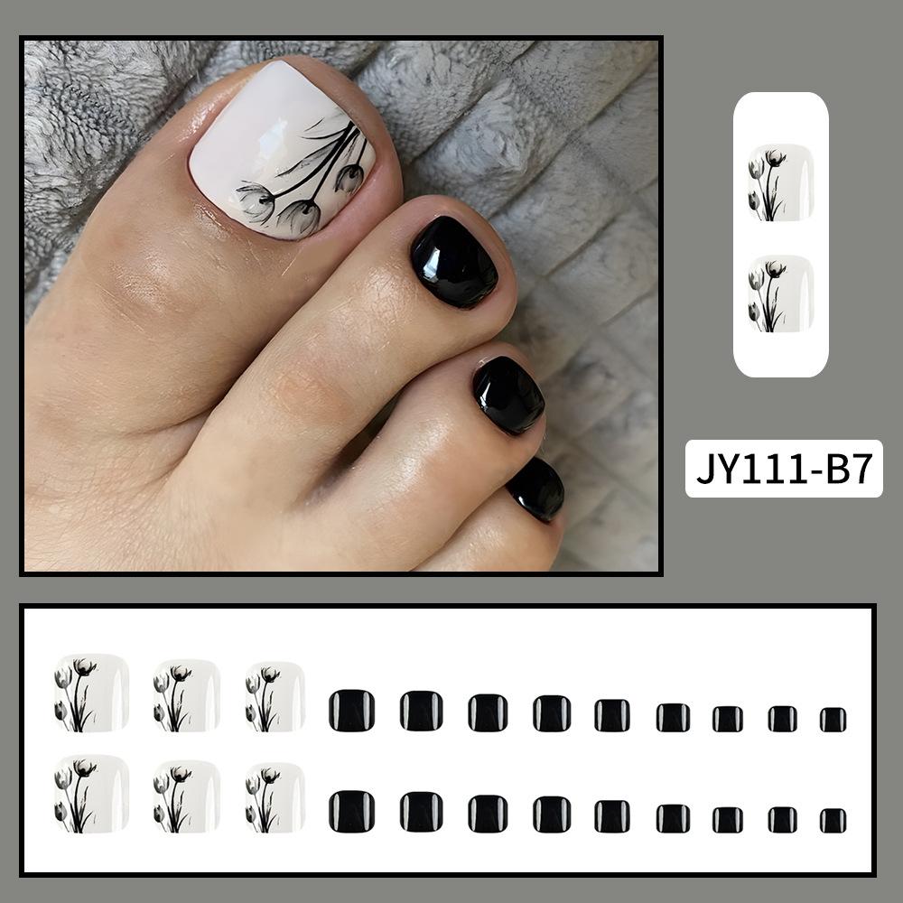 

24 шт., французский дизайн, накладные ногти на пальце ноги, летние накладные ногти, акриловые многоразовые ногти, украшенные набором инструментов