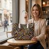 Bohemian Geometric Printed Tote Bag for Women Casual Daily Shopping Carry Shoulder Handbag