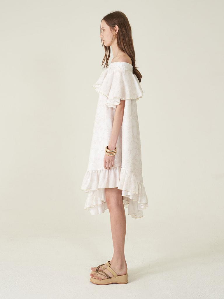 Kaie White Sequin Off-Shoulder Asymmetrical Frill Dress