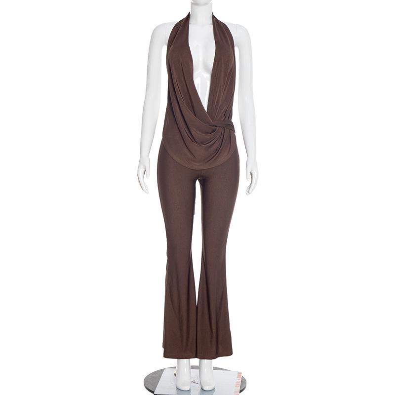 European Women s Sexy Halter Neck Hollow-Out Open Back Jumpsuit M