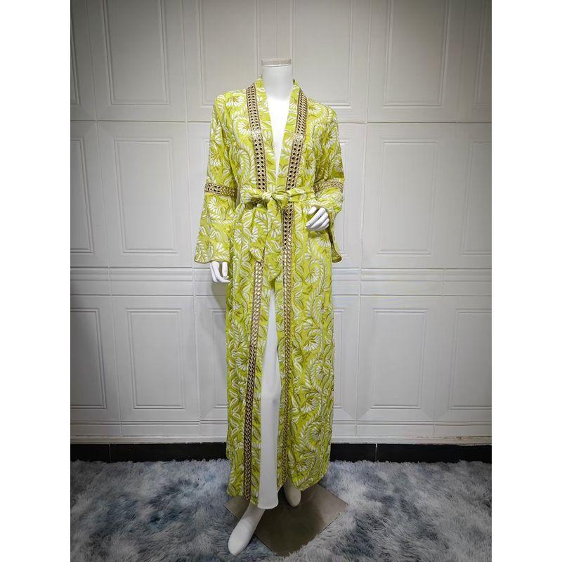 

Middle East Embroidered Lace-up Dress + Inner Skirt Set Embroidered Dress + Inner Skirt Set Yellow 2XL