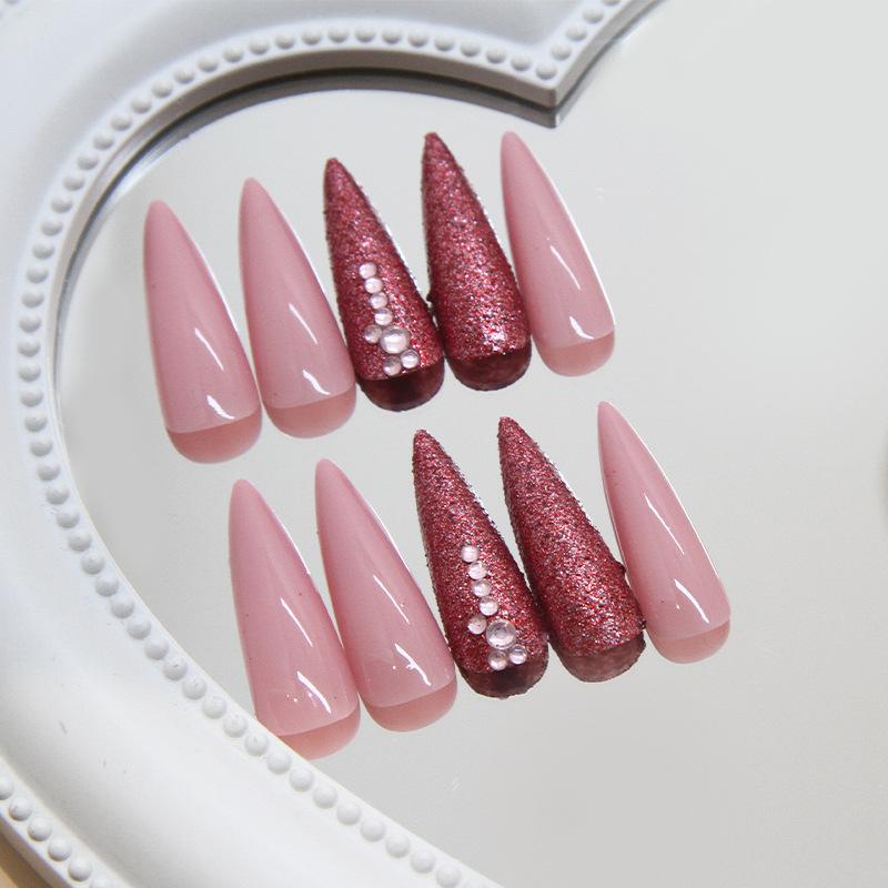 Fake Nails Almond Nail Solid Color Nail Patch Nail Patch Fine Glitter Long Almond Diamond Nail Patch 24 Pieces