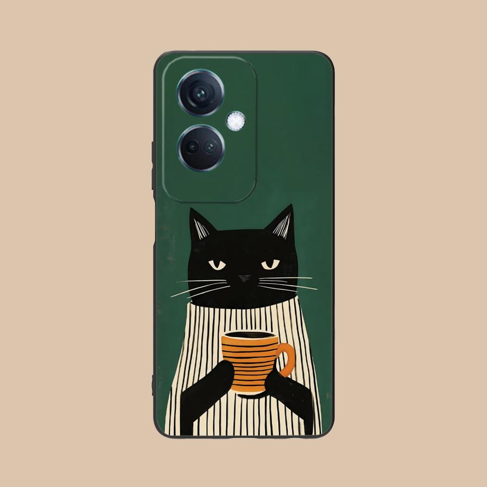 Cute Coffee Cat Matte TPU Mobile Phone Case for OPPO Reno 14 13 12 11 10 9 8 7 6 5 F T Pro 5G Colorful Printing Cover