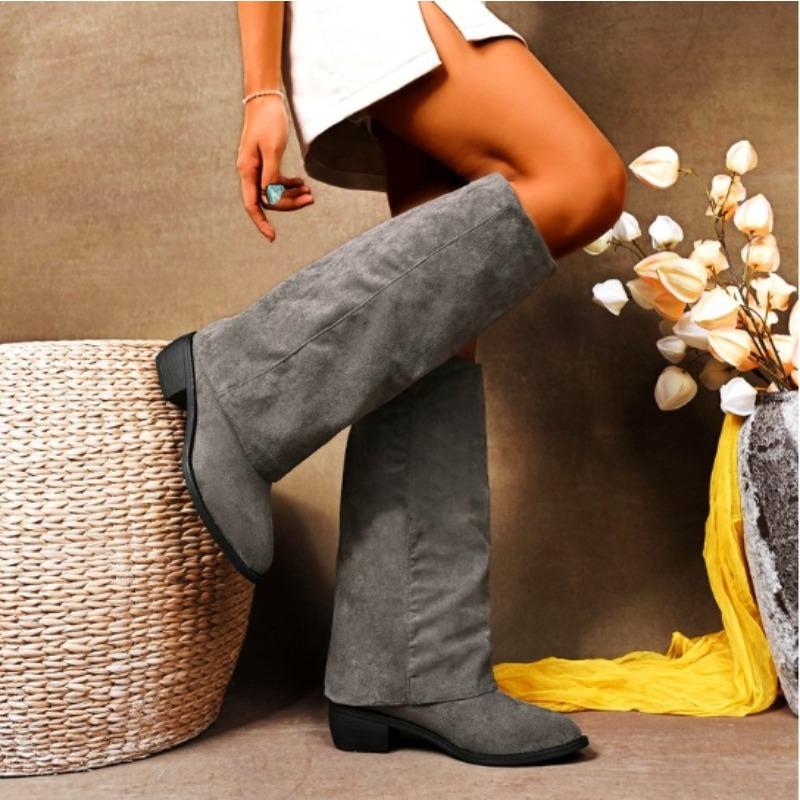 New Style Fashionable Chunk Leather High Boots Women Knee High Pointer Toe Heels Shoes Woman Trend Luxury Boots Pumps Snow Boots