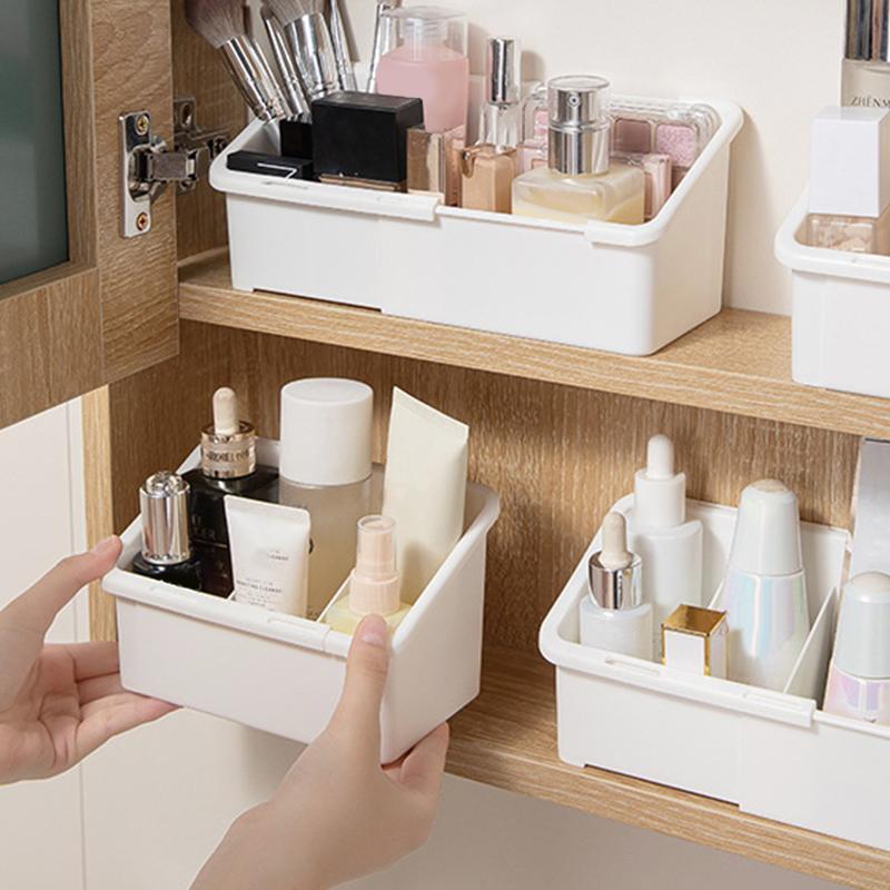 

Extendable Mirror Cabinet Storage Box, Multi-Functional Cosmetic Storage Box, Adjustable Desktop Compartment Organizer. белый