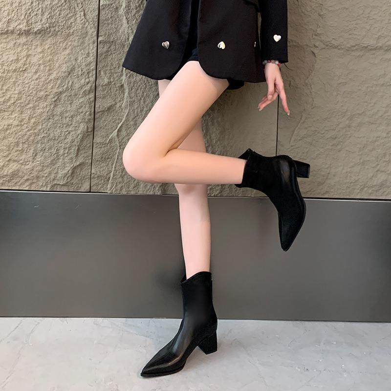 Thick heel square head short boots women's fat mm high heel elastic thin boots thick legs big tube circumference large size women's shoes