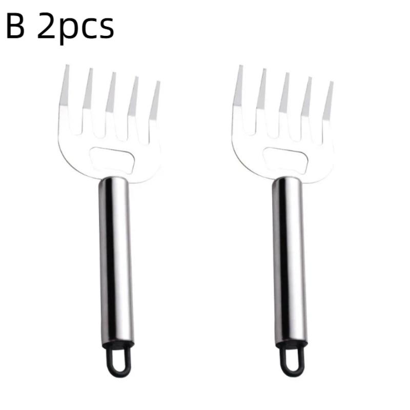 1/2 Pièces Coupe-Viande en Acier Inoxydable Protecteur de Doigt Fourchette à Viande de Cuisine Manche en Bois Manche Long Griffes Outil de Grillade Barbecue
