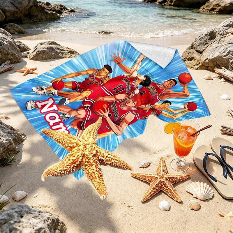 Custom Name Personalized SLAM DUNK Print Beach Towel, for Trip Camping Beach Party Home Decor, Birthday Gift for Family & Friends