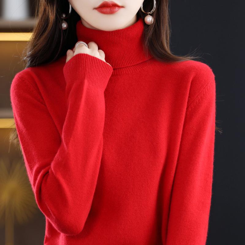 2025 Women's Pure Wool High Neck Short Cashmere Knit Sweater - Autumn/Winter Loose Fit