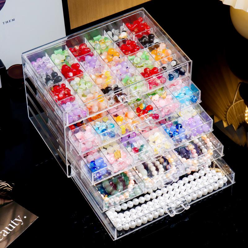 Large Multi-Layer Transparent Compartment Glass Bead Jewelry Storage Box