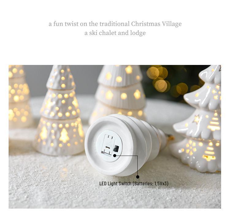 Ceramic Christmas Tree Night Light with Gold-Edged Hollow Stars & Snowflakes - Home Festival Decoration