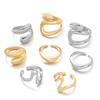 4-piece Fashionable and Personalized Geometric Metal Wide Face Women's Ring and Ring Set, Versatile for Daily Use