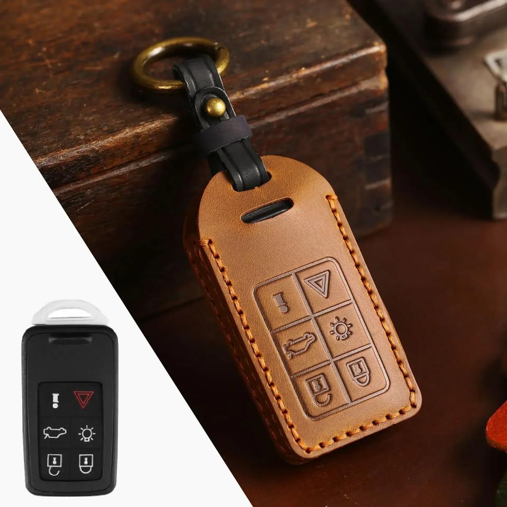 Leather Protector Fob Case for Volvo S60 S80 V60 XC60 XC70 S60L V40 XC90 Keyless Go Remote Car Key Cover Keychain Accessories