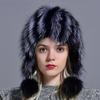 Fox Fur Hats For Women Winter Warm Natural Geniune Real Fur Hats with Earflaps Handsewn Fashionable Bomber Hat Ushanka