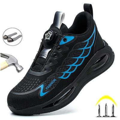 New Rotating Button Labor Protection Shoes For Men Anti Smashing Anti Piercing Lightweight Summer Odor Proof Safety Male Boots