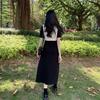 Color Block Polo Neck Slimming Dress with Waist-cinching Zipper and Slit for Women - Summer Collection
