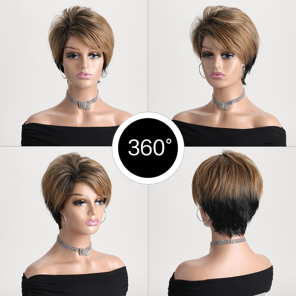 

Короткий синтетический парик для женщин, парики с многослойной стрижкой и челкой, блондинка, коричневый, черный парик с омбре, термостойкий черный коричневый