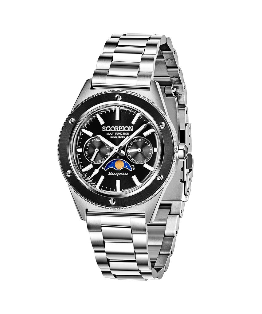 Seukolpion 40Mm Moonphase Men'S Metal Watch Sp3581M-Bk [Leather Band Included]