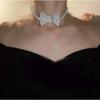 Bohemian Rhinestone Bow Necklace. Silver Crystal Party Jewelry for Women.