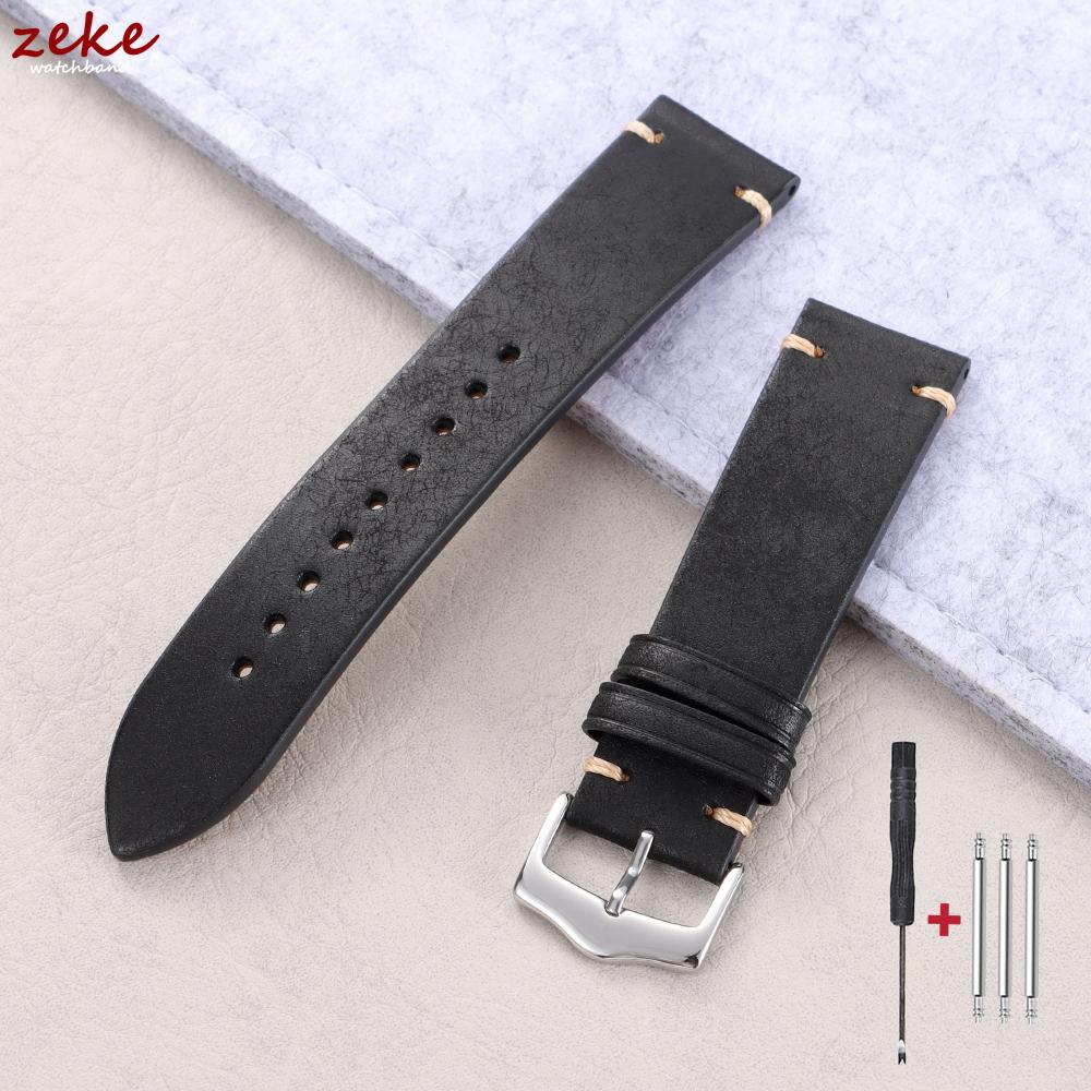 

Vintage Oil Wax Watch Band Handmade Stitching Cowhide Strap for Omega for Seiko Smartwatch Wristband 20mm 22mm Watch Accessories 20mm чорний
