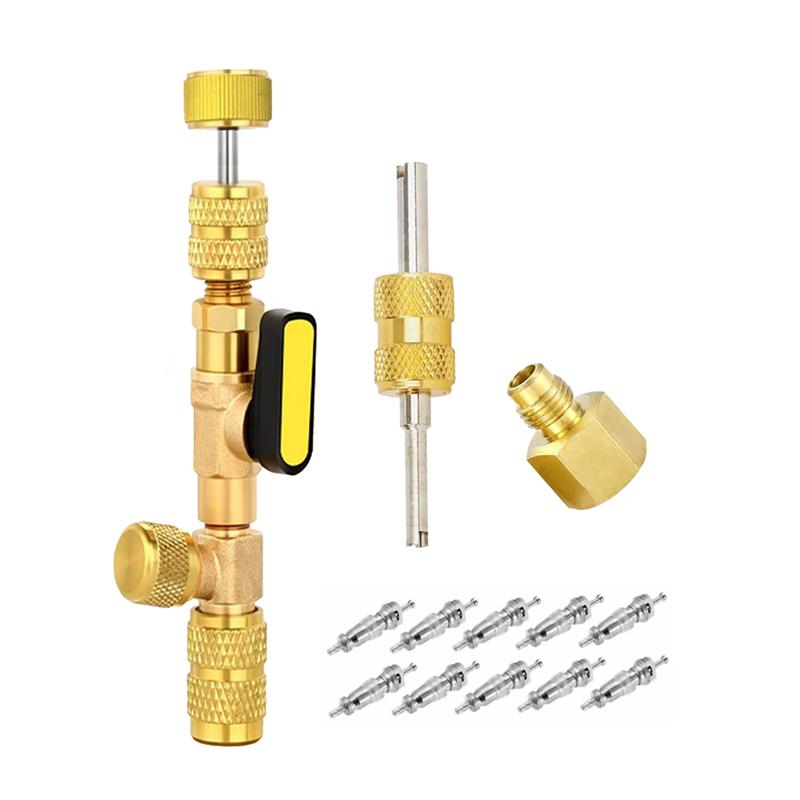 

A25F-Valve Core Installer With 10PCS 5V1 Valve Cores And Double Head Valve Core Remover With 1/4 & 5/16 Port золотий