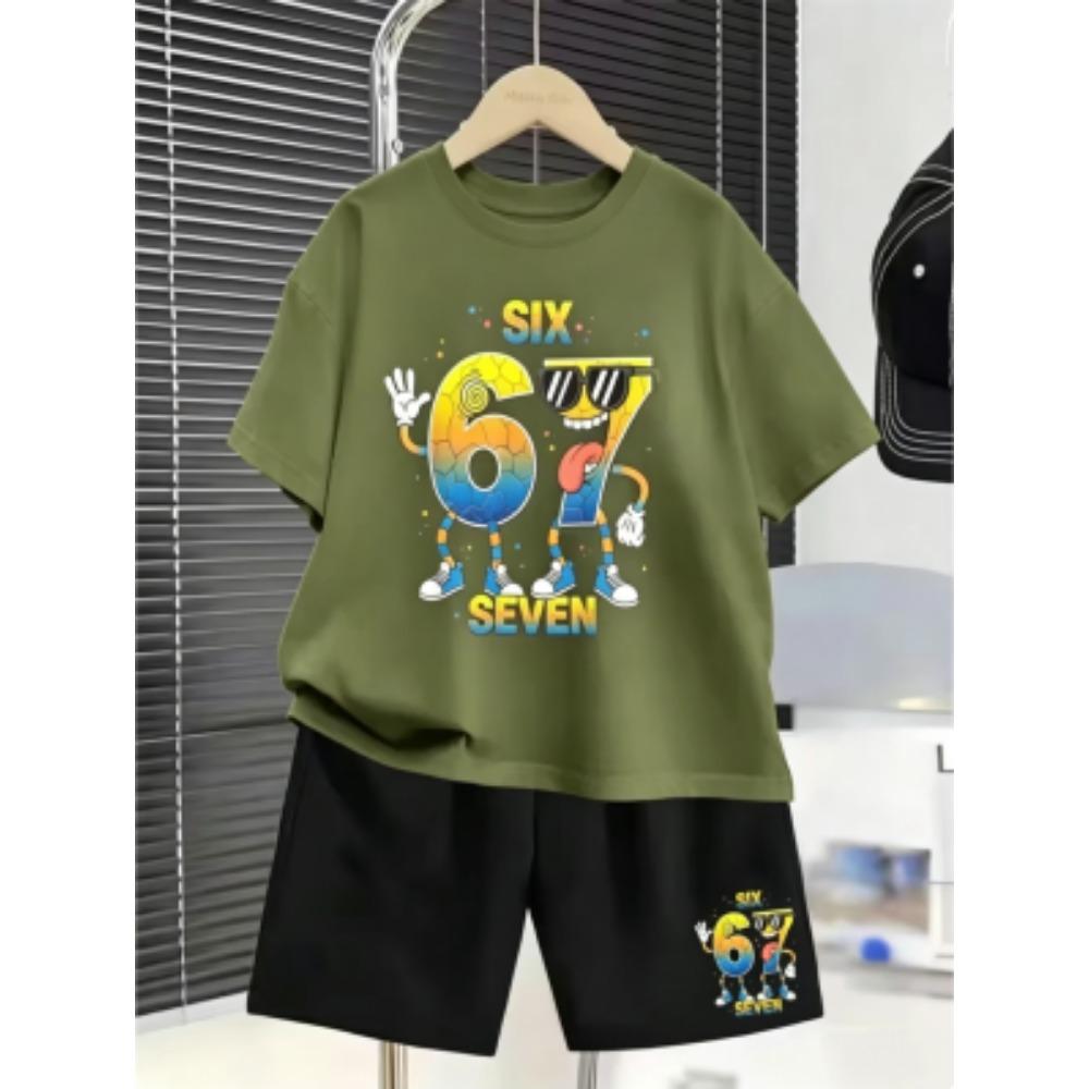 67 Number Funny Printed Men's T-shirt and Shorts 2 Piece Set Summer Home Outdoor Casual Outfit for Men's and Women's T-shirt Set