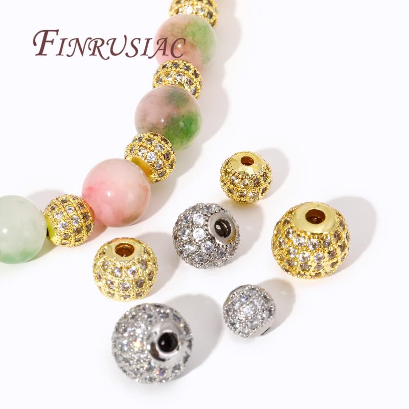 14K Gold Plated Round Zircon Crystal Beads Spacer Beads Supplies For Jewelry,Beads Separators,DIY Bracelets/Necklace Accessories