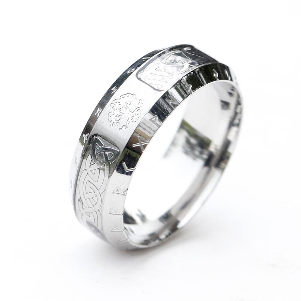 2023 Nordischer Wikinger Buchstabe Einfacher Edelstahl Runen Ring Europäische und Amerikanische Vintage Lebensbaum Ringe als Geschenk