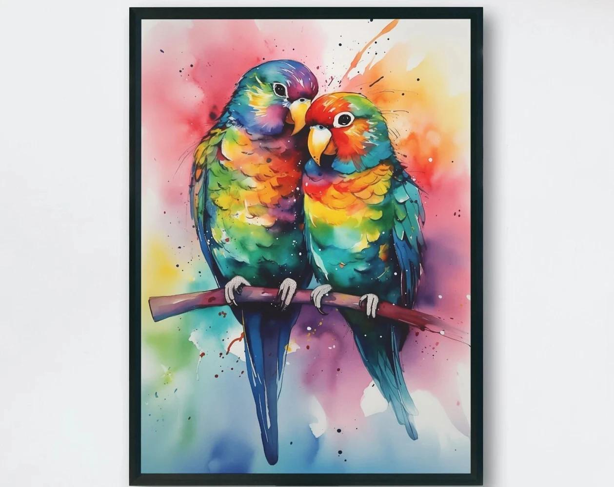 

Watercolor Lovebirds Painting Print Abstract Animal Couple Parrot Giraffe Swan Canvas Poster Perfect Gift for Living Room Home 21cm×30cm NoFrame