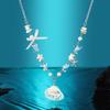 Pearl Style Shell Conch Pendant Necklace - Titanium Steel Clavicle Chain for Women, Light Luxury Seaside Sweater Accessory.