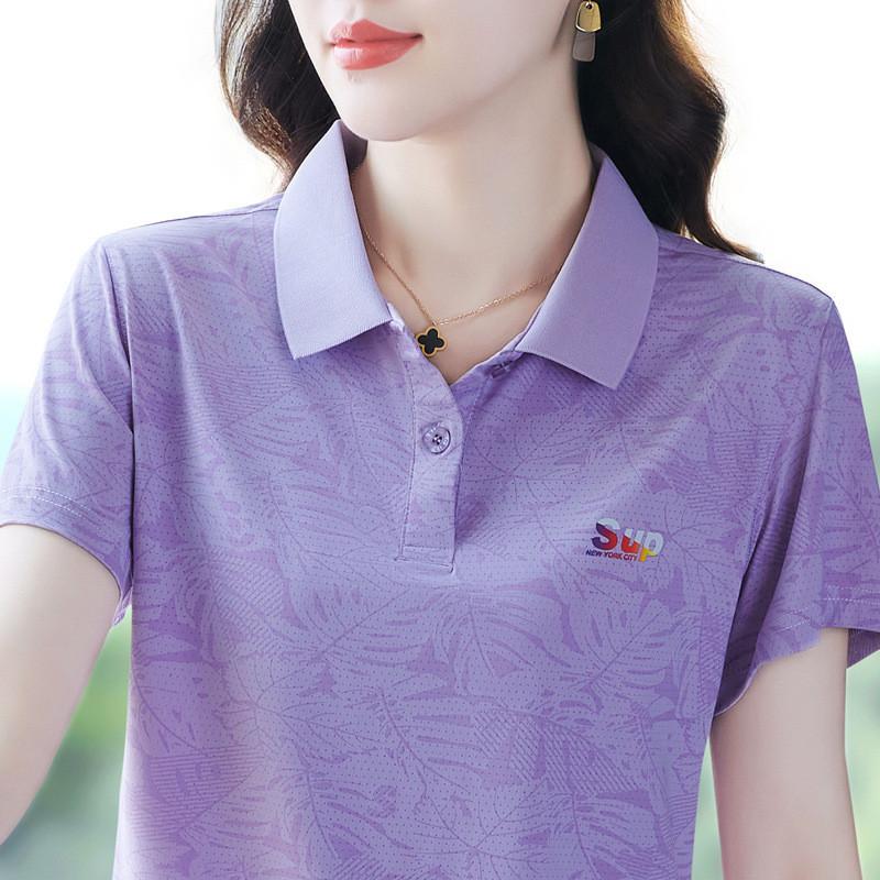 Casual Polo T Shirt With Letter Print For Women Summer Comfort Fit