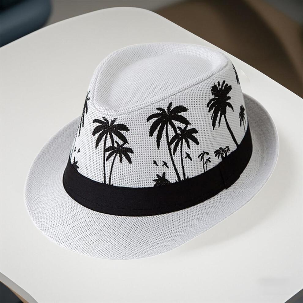 (One Size, Creamy) Men Fedora Hat Tree/Webbing Pattern Panama Jazz Cap Summer Outdoor Sun Protection Sun Hat