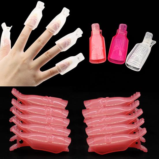 10x Bowknot Plastic Nail Art Soak Off Clip Cap UV Gel Polish Remover Wrap Tool