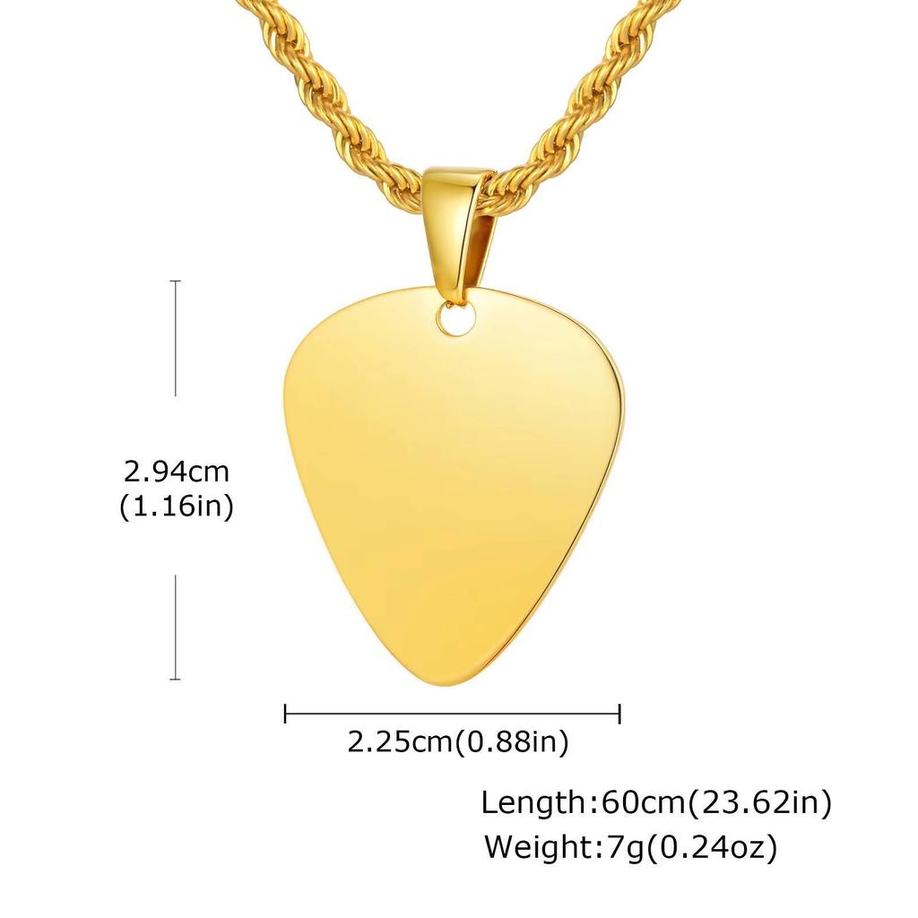 Vnox 60cm Gitarrenplektrum Anhänger Halskette für Männer, Edelstahl Schwarz Gold Silber Farbe Gedrehte Kette Punk Schmuck Geburtstagsgeschenk
