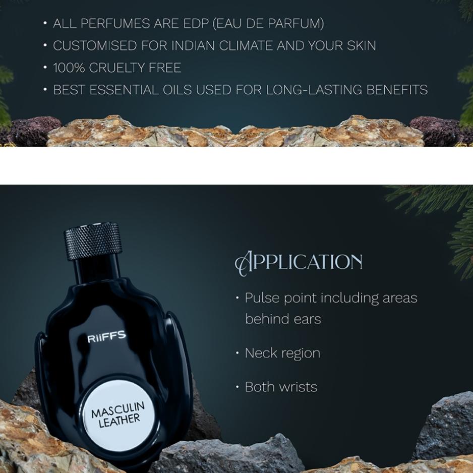 Masculin Leather Imported Long Lasting 100ml Men Perfume, Citrusy, Smoky & Leather, Soothing Fragrance