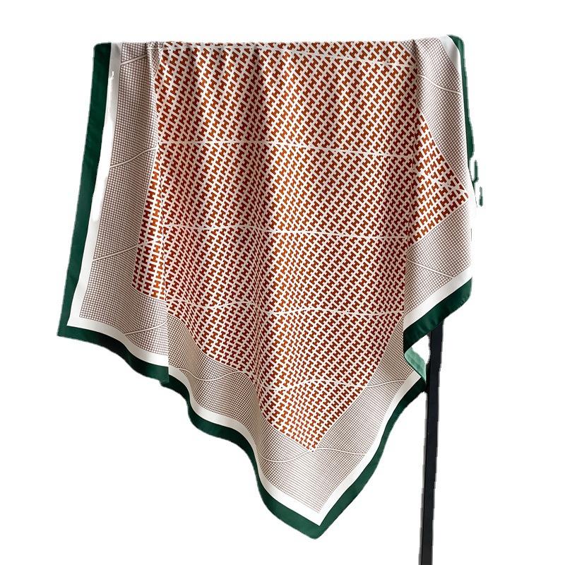High-end silk scarf letter H luxury designer scarf simple and versatile shawl twill silk large square scarf European and American style