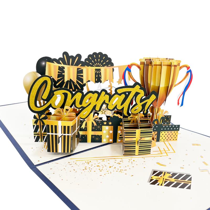 New Black Gold Graduation 3D Stereo Handcrafted Paper Carving Card